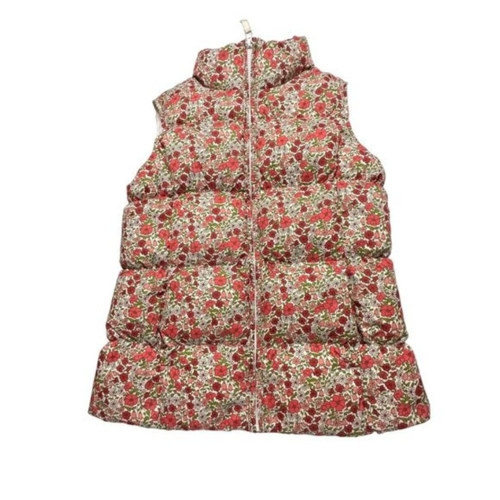 Lands End floral puffer vest kids M Down Filled